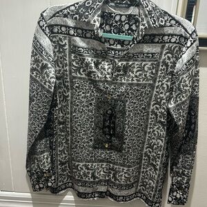 Zara black, white and gray button up blouse